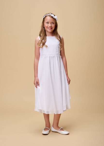 Ärmeloses Crinkle-Chiffonkleid in 7/8 Länge